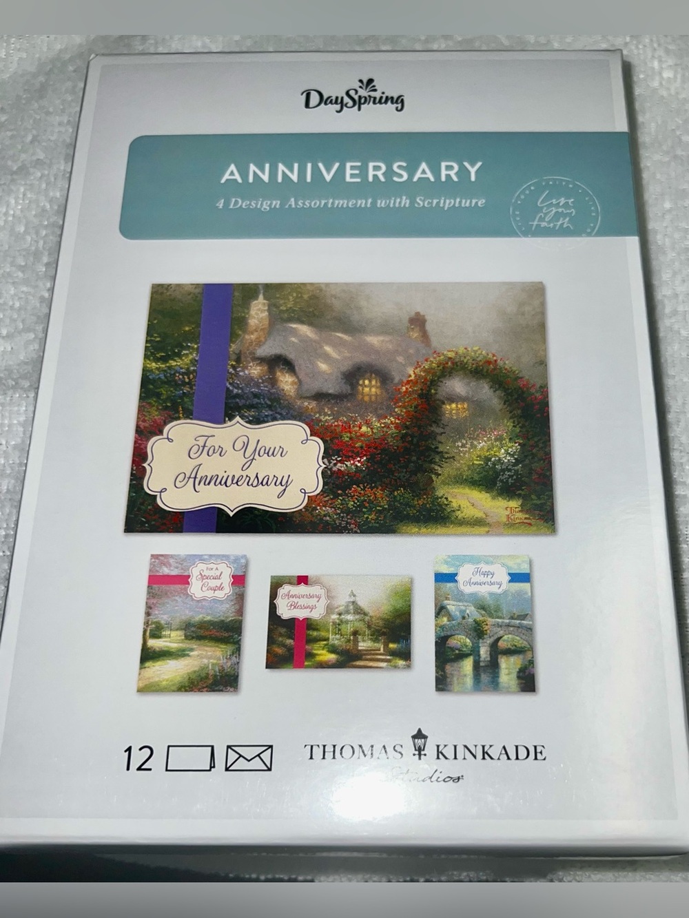 DaySpring Thomas Kinkade Assorted Religious Anniversary Cards, Box of 12-NEW